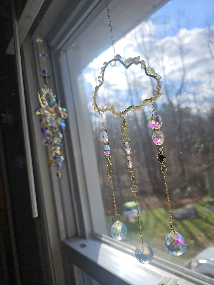 1 件装天然石云金属链水晶车挂浪漫家居墙壁装饰太阳捕手