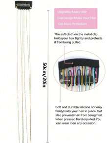 12 piezas Extensión de cabello sintético recto medio a presión, regalo de moda para fiesta para mujeres, paquete de 12 piezas extensión de pelo con brillos de 20 pulgadas, extensión de pelo de hada con brillo para fiesta, accesorios para el cabello brillantes