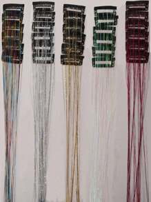 12 piezas Extensión de cabello sintético recto medio a presión, regalo de moda para fiesta para mujeres, paquete de 12 piezas extensión de pelo con brillos de 20 pulgadas, extensión de pelo de hada con brillo para fiesta, accesorios para el cabello brillantes