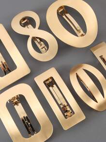 1pc Metal Matte Finish Brushed Effect Geometric Pattern Hair Claw Clip, Large Oval Square Street Style Accessories For All Seasons - Multicolor - View 9