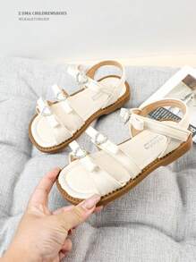 Girls' Bowknot Fashion Princess Soft Bottom Open Toe Sandals, New Spring/Autumn 2025 Stylish Beach Shoes For Little Girls