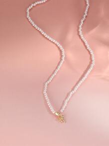 1PC 925 Sterling Silver Love Bow Pearl Pendants Necklace Fine Jewelry Gift For Women Mother's Day Daily Wear Wedding Party Engagement Valentine's Day