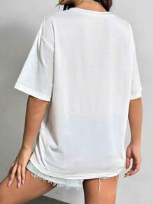 Spring Summer Sequin Bow Knot Drop Shoulder Tee