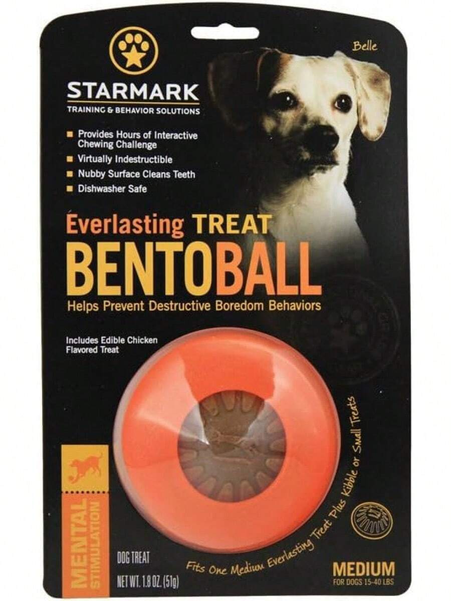 Everlasting Treat Bento Ball 坚韧狗狗爱好者和狗妈妈喜爱的咀嚼玩具 中号