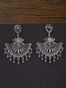 1 para kolczyków w stylu retro boho w kształcie kropli z kryształkami i rzeźbionym kwiatem, odpowiednich do codziennego noszenia przez kobiety