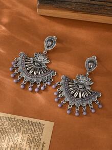 1 para kolczyków w stylu retro boho w kształcie kropli z kryształkami i rzeźbionym kwiatem, odpowiednich do codziennego noszenia przez kobiety