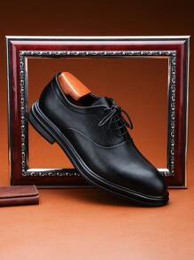 New Men's Formal Dress Shoes - Low-Top Lace-Up Solid Color Mixed Pattern Soft-Sole Breathable Anti-Slip Casual Shoes, Suitable For Business, Weddings, Parties, Graduations, Vacations, Versatile
