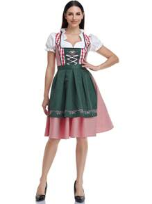 Bavarian Oktoberfest Dirndl Dress, Traditional German Beer Maid Costume, Cosplay Outfit, European Maid Uniform For Festival, Women, Halloween - Multicolor - View 1