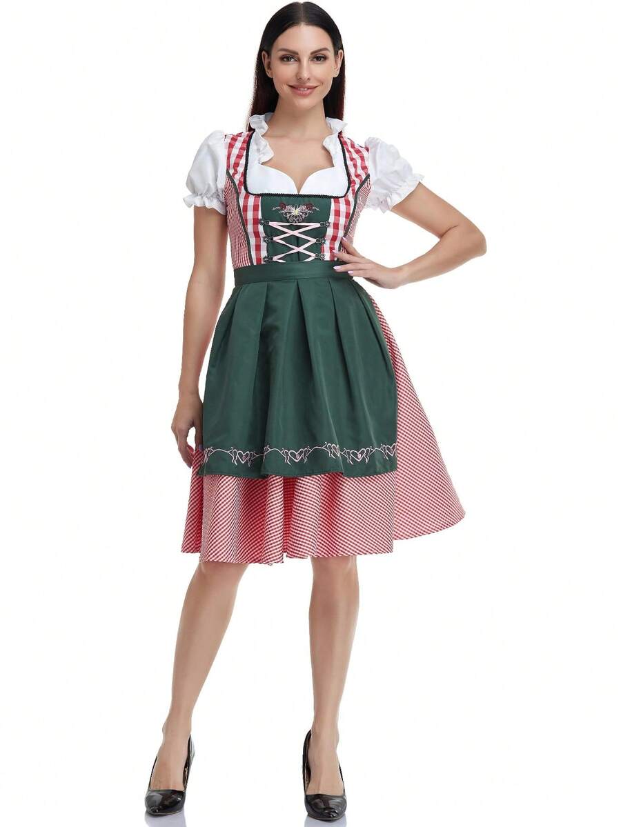 Bavarian Oktoberfest Dirndl Dress, Traditional German Beer Maid Costume, Cosplay Outfit, European Maid Uniform For Festival, Women, Halloween - Multicolor - View 1