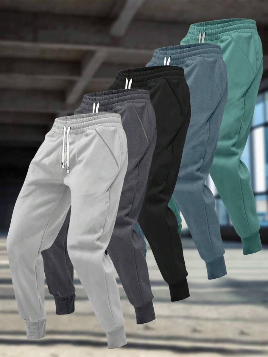 Men's Simple Elastic Waist Sports & Casual Running Pants, Spring/Summer - Light Grey - View 1