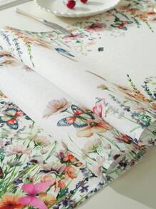 1pc Table Runner, Delicate Colorful Digital Printing Butterfly & Floral Pattern, Suitable For Fresh Spring/Summer Atmosphere, All Season Use, Can Be Used As Kitchen, Dining Table, Room Decor, Pink Table Mat, Desk, Coffee Table, Vanity, Microwave Towel, Home Decoration, Placemat, Picnic Mat For Living Room, Bedroom, Yard, Indoor Outdoor, Outdoor Furniture, Camping, Villa, Holiday Party, Home Gathering, Party, Wedding Decorations, Available In Various Sizes - Multicolor - View 6