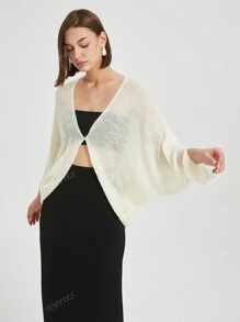 Simple Solid Color Batwing Sleeve Casual Cardigan, Spring/Autumn