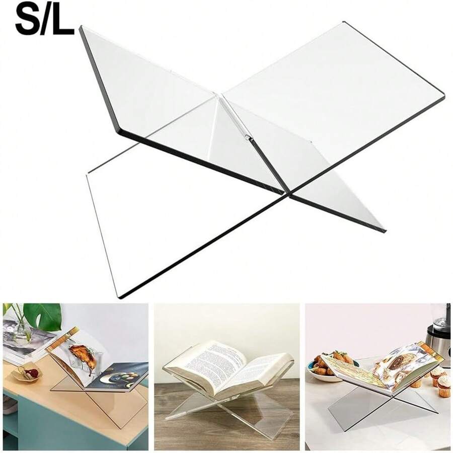 1pc X-Shaped Transparent Book Bracket, Acrylic Reading Bookshelf,Reading Music Album Book Display Rack, White Black Book Holder, Household Display Stand, Suitable For Library, Recipe, Music Album, And Various Book Reading And Placement Cookbook Stand Kitchen Counter Decor