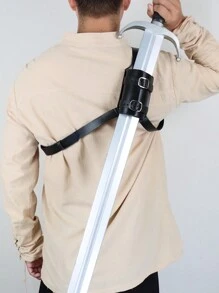 1 件中世纪剑肩背鞘骑士海盗战士 PU 皮带剑蛙金属环剑鞘支架皮套角色扮演 - 黑色 - 查看 2