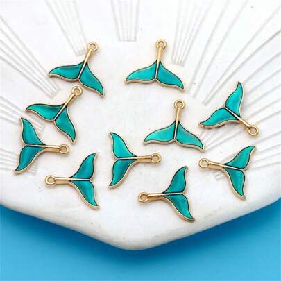5/10/30 Colgantes de cola de sirena enchapados en oro con esmalte azul para hacer joyas, aretes, pulseras, collares y accesorios DIY