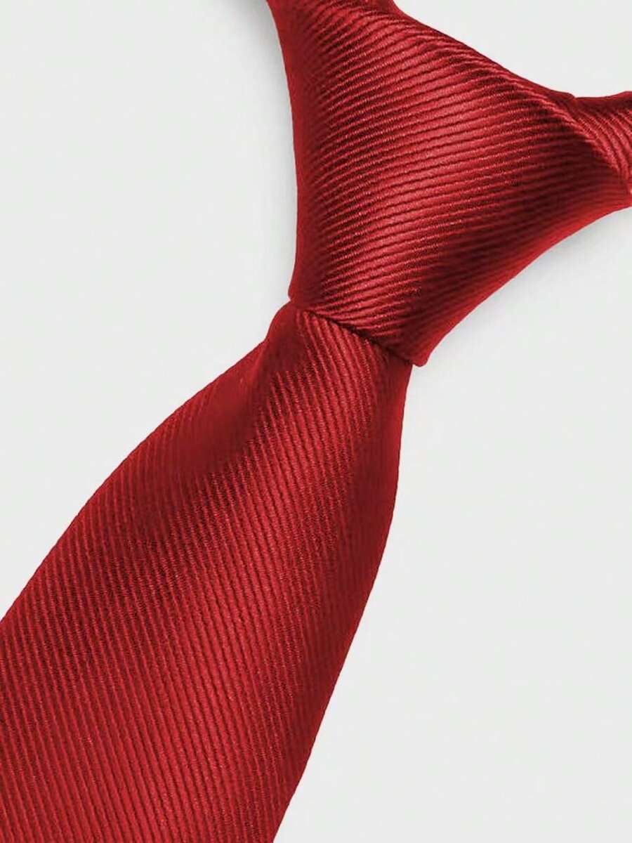 Premium Solid Plain Striped Slim Twill Tie - Red - View 1