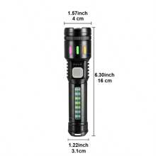 Đèn pin LED sạc USB công suất cao có đèn pha COB bên hông, chùm tia có thể thu phóng & đèn báo nguồn - Chất liệu ABS, bao gồm cáp USB - màu đen - Xem 11