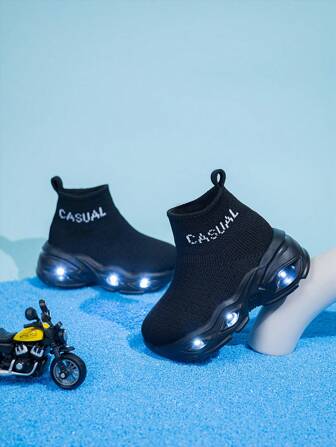 New Kids High-Top LED Lights Sports Shoes, Casual & Fashionable, Breathable, Easy On/Off, Unisex