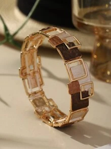 SophiaXuan 1 件时尚、优雅、简约复古迷人创意卡其色滴油薄珐琅锌合金方形装饰手链，适合女性日常佩戴、度假、聚会、派对、礼物 - 幾何 - 查看 6