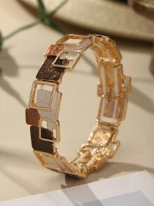 SophiaXuan 1 件时尚、优雅、简约复古迷人创意卡其色滴油薄珐琅锌合金方形装饰手链，适合女性日常佩戴、度假、聚会、派对、礼物 - 幾何 - 查看 5
