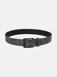 1 pieza Cinturón decorativo casual llano de poliuretano (PU) para hombres, apto para uso diario, hebilla con recubrimiento metálico, color negro