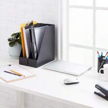 caja de almacenamiento  Basics - Organizador de escritorio de plástico, revistero, blanco, paquete de 2 - Negro - Ver 6