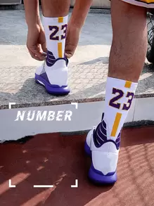1 Par De Meias Esportivas De Elite Profissional Ao Ar Livre, Com Fundo Acolchoado Espesso E No.23 Impresso Para Basquete, Futebol, Futebol, Rugby, Hóquei No Gelo