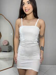 Velvet Sheath Dress With Waistband Premium Mesh Summer Party Tank Top Foreign Fashion Carnival Autumn Winter Casual Party Nightclub - 白色 - 查看 1
