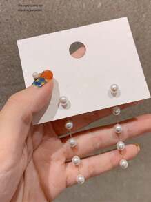 2入組簡約復古珍珠流蘇耳環，女性優雅時尚飾品