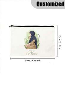 定制名字女孩化妆包，可折叠拉链袋，带定制名字和时尚印花 - 理想礼物，旅行厕所储物，派对礼物，化妆包，感谢礼物，朋友礼物创意，旅行和日常使用的理想选择，帆布拉链袋 - 米色 - 查看 4