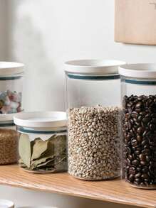 1 pieza Frasco de almacenamiento hermético transparente de PET, Recipiente de alimentos sellado estilo japonés con tapa, Tarro de cocina de plástico para especias, hojas de té y talla grande