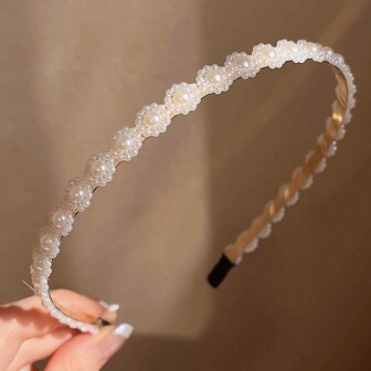 1pc Children Girls Elegant Casual Pearl Headband, Suitable For Performance, Banquet, Vacation