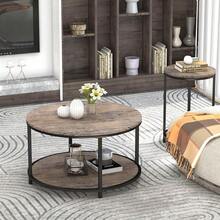 NSdirect Round Coffee Table,36 Coffee Table Living Room,2-Tier Rustic Wood Desktop With Storage Shelf Modern Design Home Furniture(Light Walnut) - 淺胡桃木色 - 查看 7