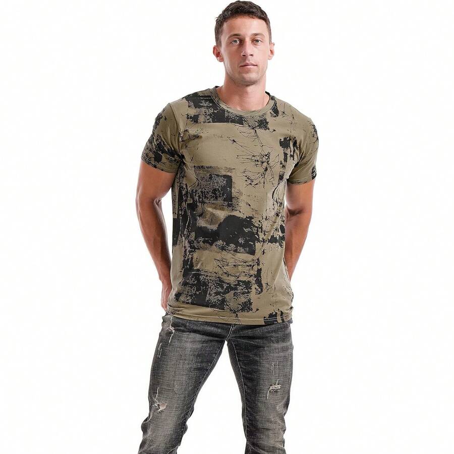 New Year Men's Funny T-Shirt Graphic T-Shirt For Men Mens Hipster Hiphop Tees - Fashion Print T-Shirts Unisex Soft Fabric,Comfortable For All Seasons - 606軍綠色 - 查看 1