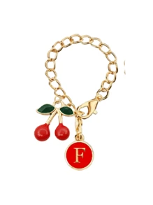 新款樱桃字母吊坠配饰，首字母A-Z，杯子名称铭牌草帽首字母手柄个性吊坠30&40盎司鼓形水杯手柄识别字母吊坠链，时尚樱桃吊坠，时尚包包吊坠，可自由搭配，情人节礼物送给朋友、亲戚、母亲 - 彩色 - 查看 17