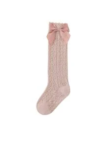 1 Pair Girls' Spring/Summer Mid-Calf Socks, Net Mesh Leg Warmers, Bow Decor Knee High Thin Socks