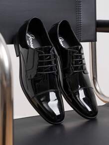 SHOESMALL Men's Black Dress Shoes Classic Tuxedo Patent Oxford Comfortable Dress Shoes For Men - AMY9068-đen - Xem 3