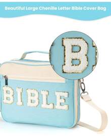 Bible Cover Women, Large Chenille Letter Bible Bag With Shoulder Strap,Blue Bible Carrying Tote Bags Bible Study Accessories, Women Lady Teen Grils (Blue) - Green - View 10