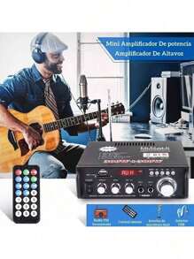 Amplificador de potencia estéreo de audio HIFI con Bluetooth 5.0,  radio FM compatible con Bluetooth y control remoto, BT-298A, 2 canales, pantalla LCD, 300 W + 300 W Hifi  Para Casa - Tipo de Enchufe A USA (110-127V) - Ver 4