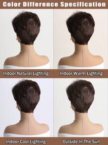 女士时尚蓬松自然超短发深棕色 10 英寸合成纤维短卷发假发带侧刘海适合日常佩戴婚礼生日节日服装派对 - 棕色 - 查看 7