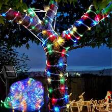1 pieza Luces de cadena LED alimentadas por energía solar, 50/100/200 LED, luces de cuerda para exteriores, blanco cálido/blanco colorido, 8 modos de iluminación, decoración festiva DIY para Navidad/Halloween, jardín, cama elástica, árbol de Navidad, carpa de camping, voltaje máximo de 36V, sin batería, batería solar de níquel, no extraíble - Blanco cálido - Ver 3