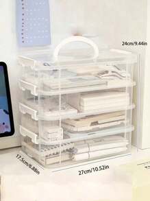 1pc Extra Large 4-Layer Transparent Stackable Storage Box, Multi-Function Organizer Box For Cosmetics, Stationery, Nail Care Tools, Jewelry, Desktop Storage' - Clear - View 7