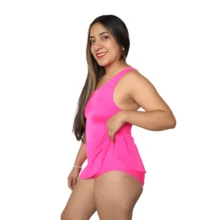 Traje de Baño con Falda para Mujer Playa Una sola pieza Bikini Añadido , Colores - Rosa Fucsia - Ver 4