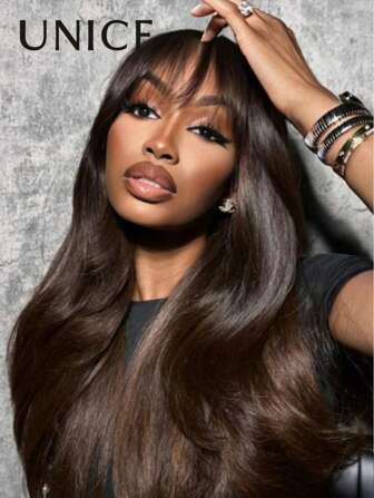 UNice 假发 7x5 Bye-Bye Knots™ 蕾丝前部 浓咖啡棕色 带亮点 散落波浪 无胶 佩戴 女士假发 蕾丝闭合 预剪 预漂白 预拔 一体式假发