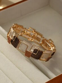 SophiaXuan 1 件时尚、优雅、简约复古迷人创意卡其色滴油薄珐琅锌合金方形装饰手链，适合女性日常佩戴、度假、聚会、派对、礼物 - 幾何 - 查看 8