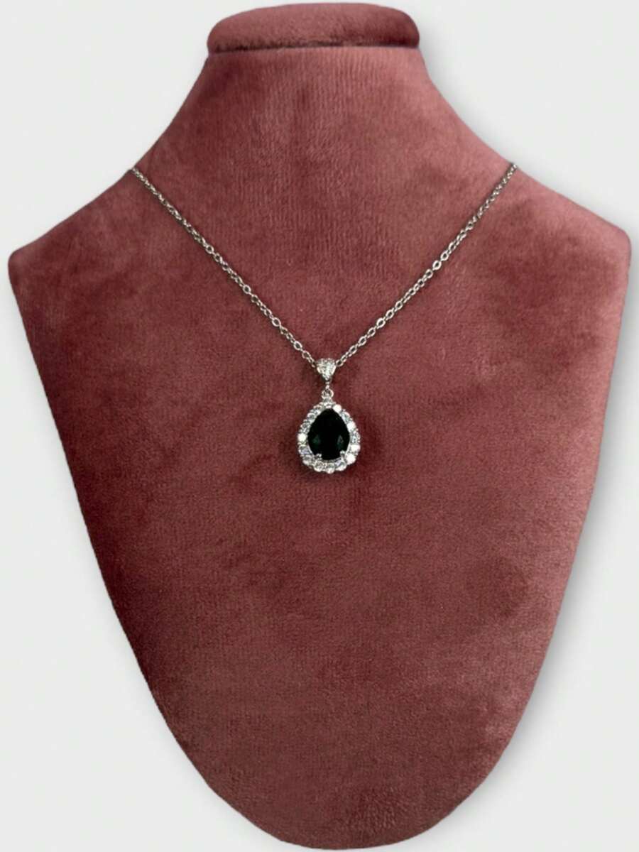 EverlyX 不銹鋼項鍊配淚珠吊墜和祖母綠寶石 - 銀色飾面配閃亮鋯石 - 高品質優雅精緻珠寶，適合特殊場合或時尚日常裝扮 - ✅ 24/72 小時送貨到西班牙