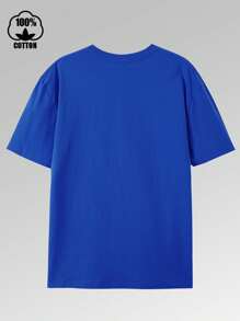 Dynamic Music Guitar Kitten Print T-Shirt – 220g, Pure Cotton Short Sleeve Round Neck Top, Fashionable Casual Premium Men's T-Shirt – High-Quality Cartoon Print Design, Soft And Breathable, Loose Fit, Perfect For Music Lovers And Kitten Enthusiasts - 藍色 - 查看 2