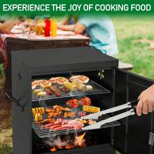 Outdoor Smoker With Double Doors, 2 Detachable Grill Netting Smoking Racks, Charcoal Pan & Water Pan, 4 Air Vents, Thermometer, Vertical Charcoal Smoker For Barbecue Camping Backyard Grill - 黑色 - 查看 7