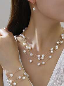 1 pièce Collier + 1 pièce Bracelet + 2 pièces Boucles d'oreilles Ensemble de bijoux, Décor de fleur de rose vintage en cristal, Collier, Bracelet, Boucle d'oreille de rose rouge/bleue élégante personnalisée, convient aux femmes