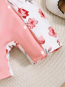 1pc Baby Girl Rabbit Print Short Sleeve Romper - Watermelon Pink - View 5